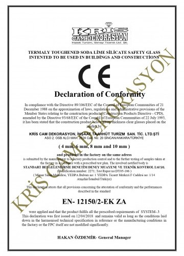 Declaration of Conformity For Clear Float Glass