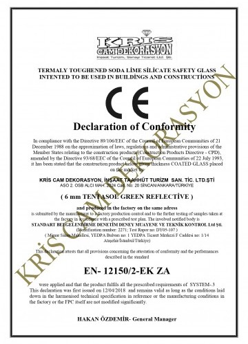 Declaration of Conformity For Coated Glass